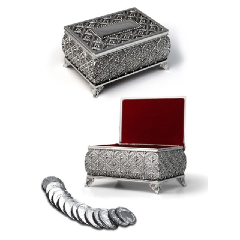 ANTITIQUE SILVER RECTANGULAR FLORAL JEWELRY BOX