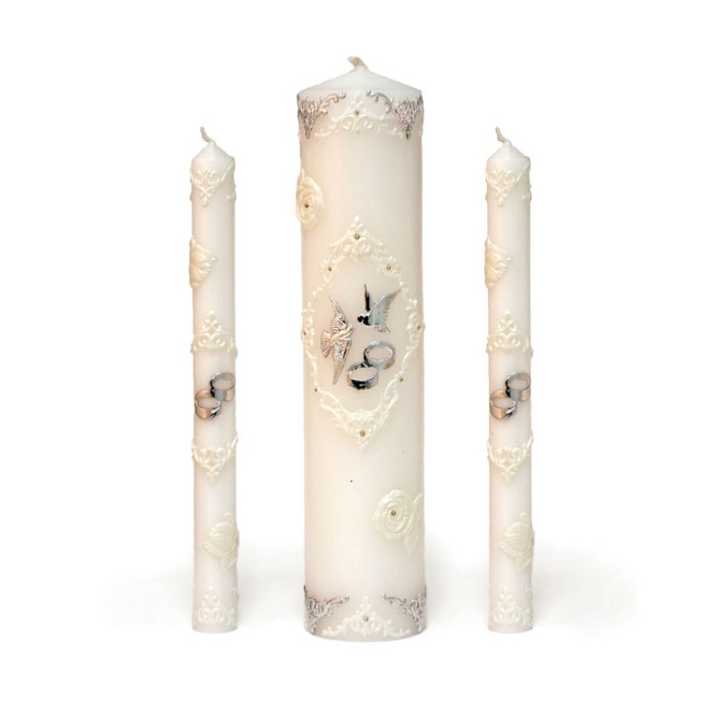 WEDDING CANDLE SET WITH SILVER BRASS BASE