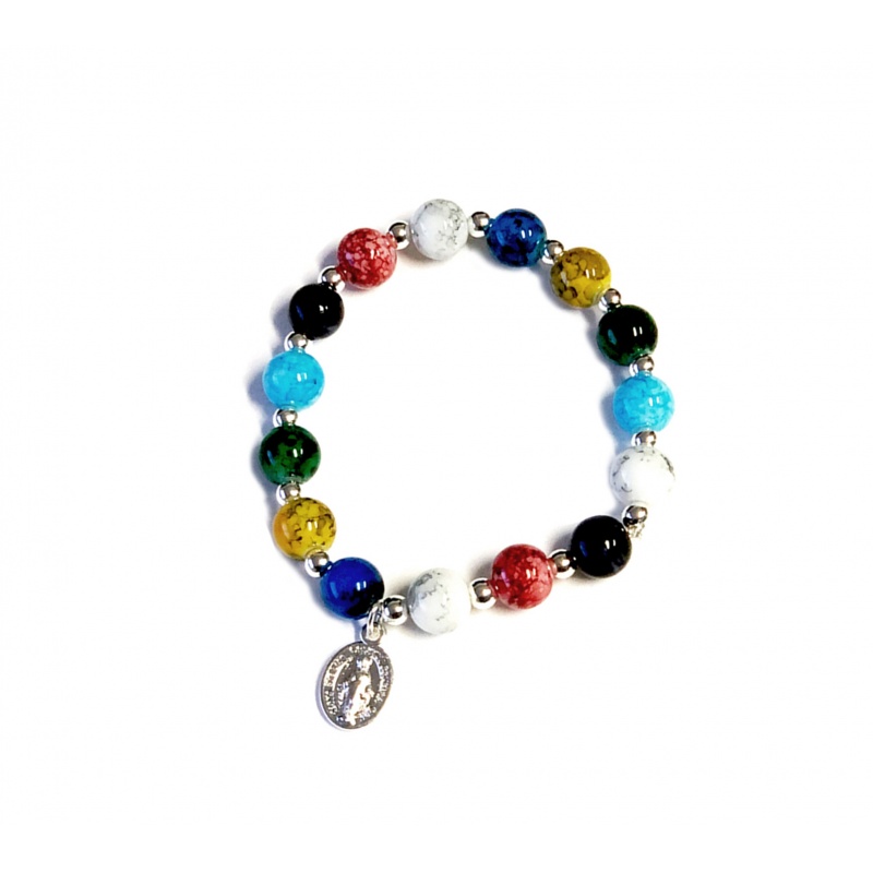 Miraculous Medal rosary bracelet with alternating colorful beads