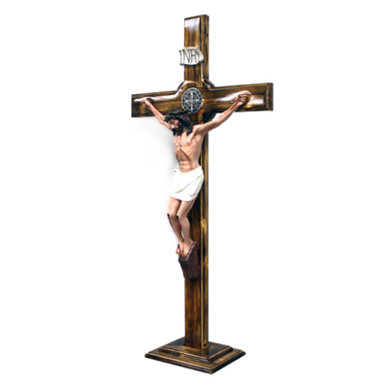 WOOD CROSS ST BENEDICT MEDAL WITH BASE SIZE 24" X 49"