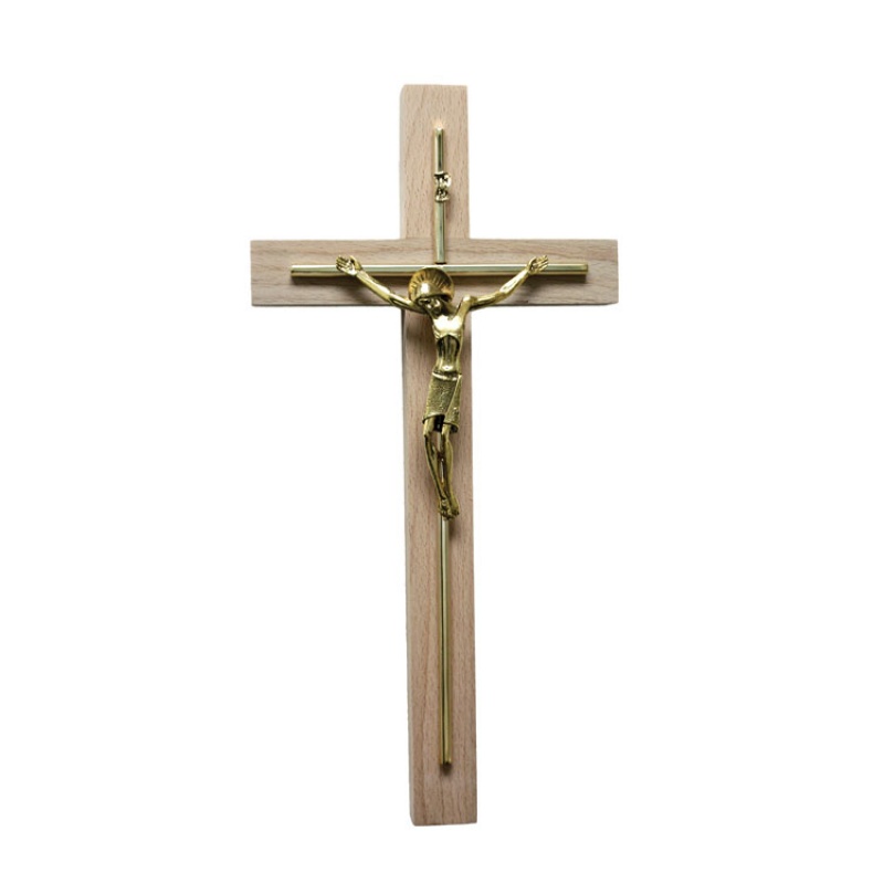 CRUCIFIX WOOD WITH GOLD INLAY 15 3/4"