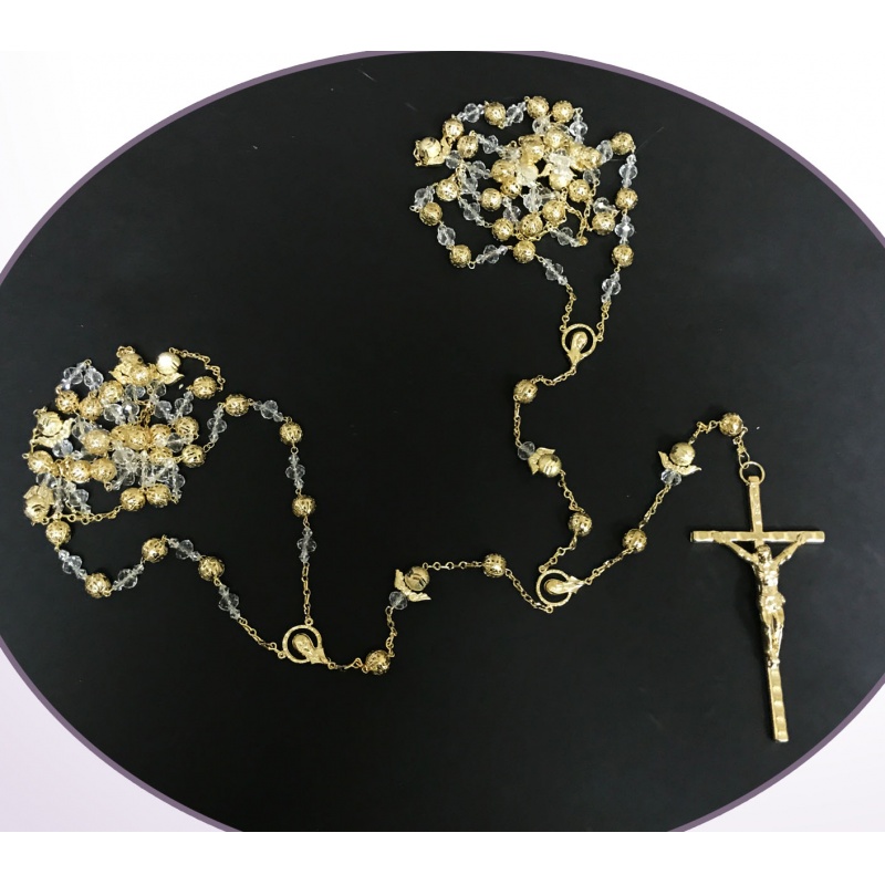 ROSARY LASSO CRYSTAL BEADS & GOLD ANGELS