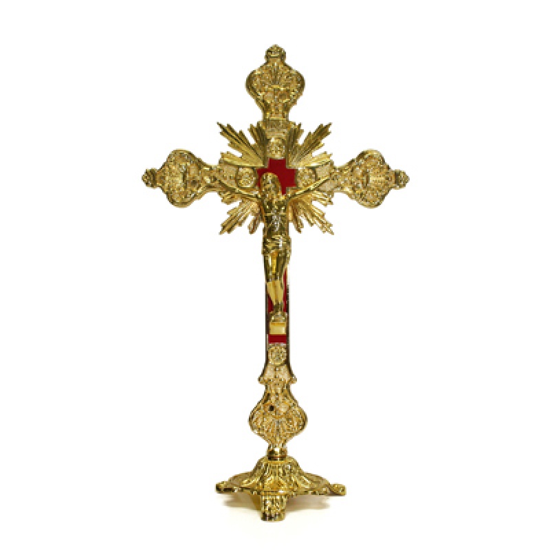 CRUCIFIX WITH BASE GOLD 9"